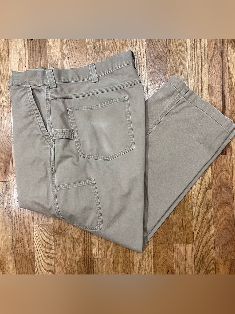 40x30” Duluth tan utility pants. Cotton